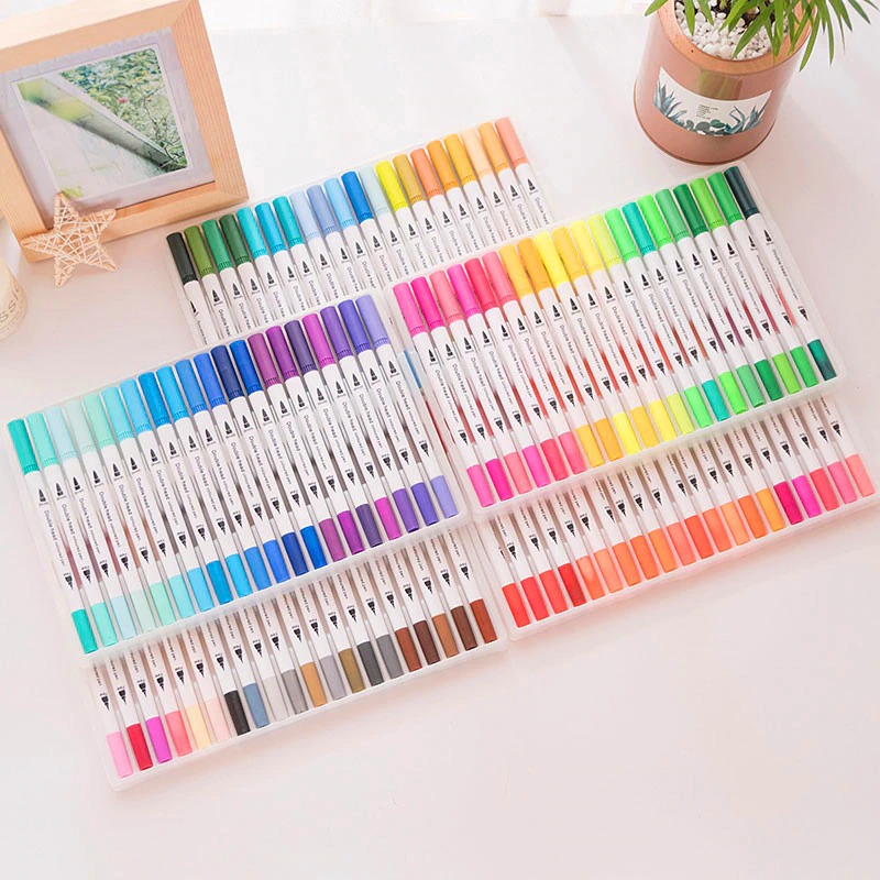 60 24 12 Colors Art Marker, 0.4-2mm Colored Pens Dual Tip Brush Marker Pens  Fineliner Felt Tip Water Color Drawing Paintbrush Highlighters